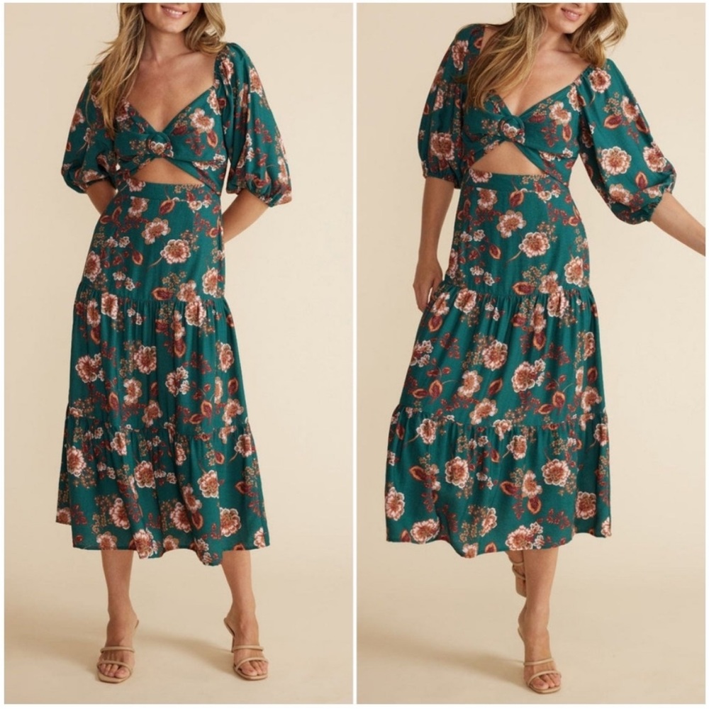 MINKPINK Green Floral Midi Dress